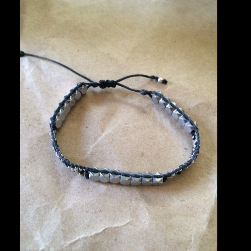 Adjustable silver black bracelet